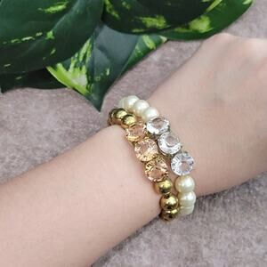 G by Gennaro gold & white beaded bracelet set NEW